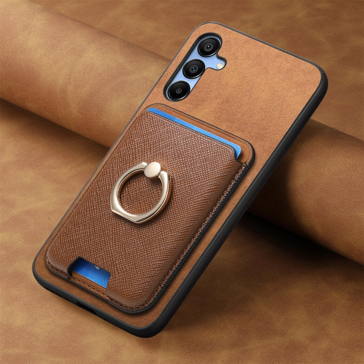 For Samsung Galaxy A16 Retro Cross Leather Ring Vertical Insert Card Bag MagSafe Phone Case
