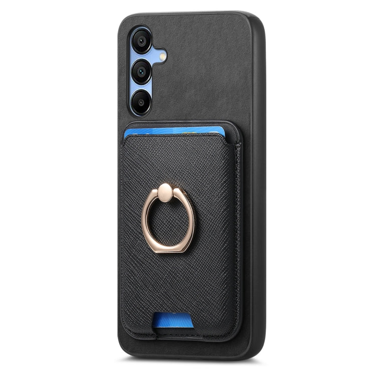 For Samsung Galaxy A16 Retro Cross Leather Ring Vertical Insert Card Bag MagSafe Phone Case