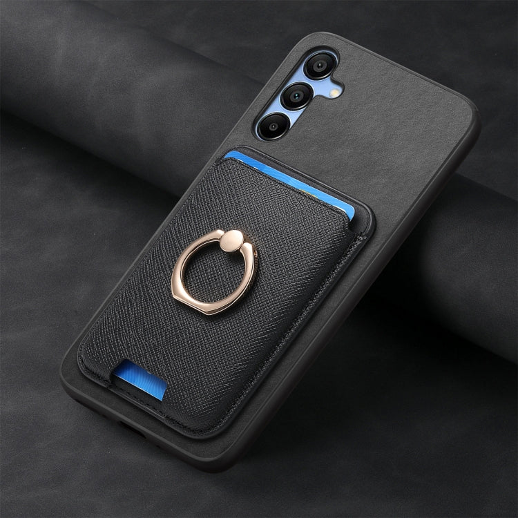 For Samsung Galaxy A16 Retro Cross Leather Ring Vertical Insert Card Bag MagSafe Phone Case
