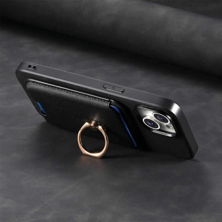 For Samsung Galaxy A14 Retro Cross Leather Ring Vertical Insert Card Bag MagSafe Phone Case