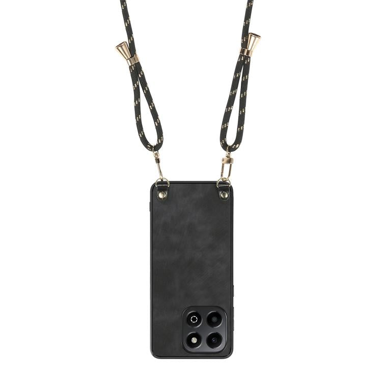 For Honor X6b 4G Vintage Leather PC Back Cover Phone Case with Crossbody Strap