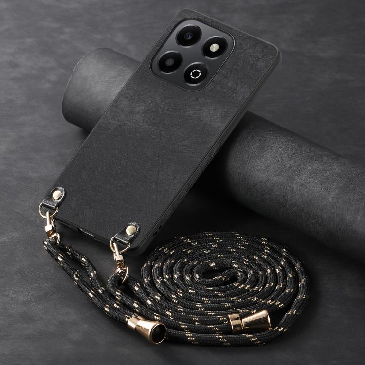 For Honor X6b 4G Vintage Leather PC Back Cover Phone Case with Crossbody Strap