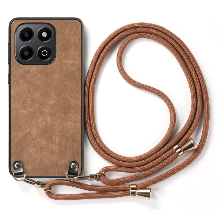 For Honor X6b 4G Vintage Leather PC Back Cover Phone Case with Crossbody Strap