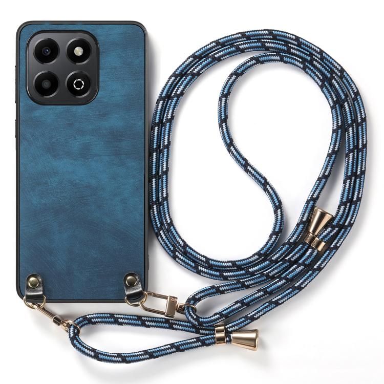 For Honor X6b 4G Vintage Leather PC Back Cover Phone Case with Crossbody Strap
