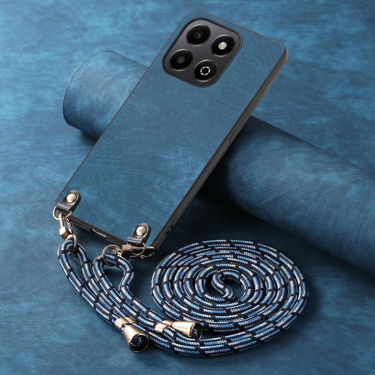 For Honor X6b 4G Vintage Leather PC Back Cover Phone Case with Crossbody Strap