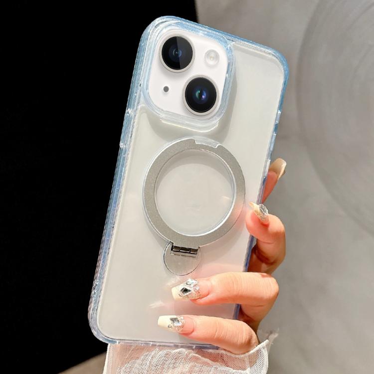 For iPhone 14 Metal Holder MagSafe PC Hybrid TPU Phone Case