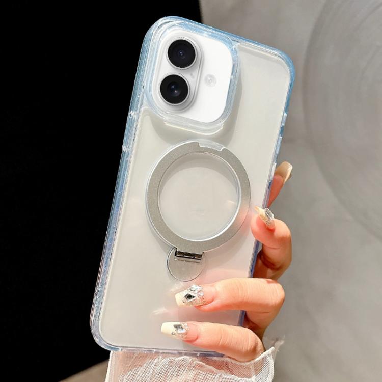For iPhone 16 Plus Metal Holder MagSafe PC Hybrid TPU Phone Case