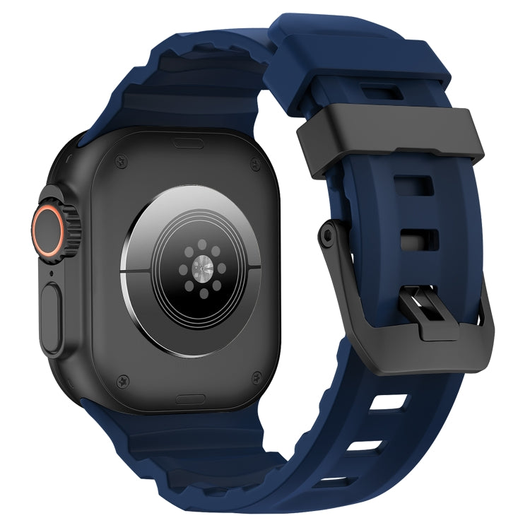 For Apple Watch 46mm / 49mm / 45mm / 44mm Wild Path Black Buckle Thickened Silicone Watch Band