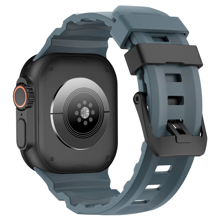 For Apple Watch 46mm / 49mm / 45mm / 44mm Wild Path Black Buckle Thickened Silicone Watch Band