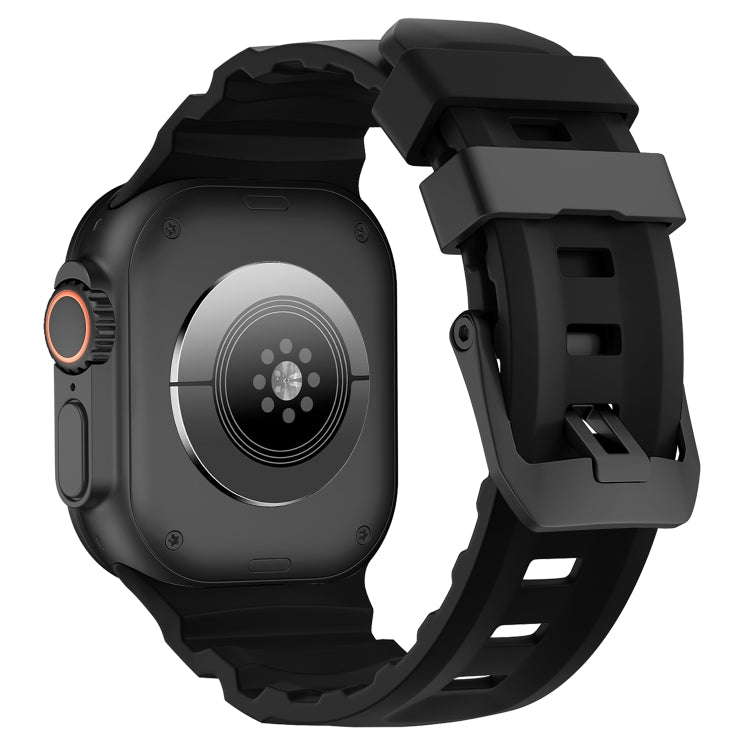 For Apple Watch 46mm / 49mm / 45mm / 44mm Wild Path Black Buckle Thickened Silicone Watch Band