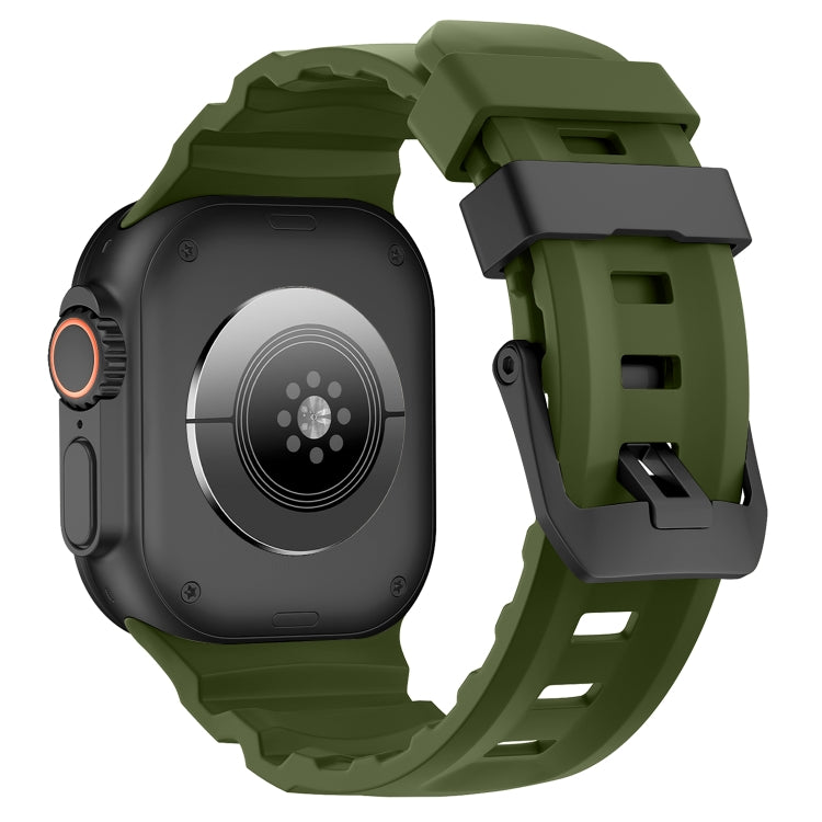 For Apple Watch 46mm / 49mm / 45mm / 44mm Wild Path Black Buckle Thickened Silicone Watch Band