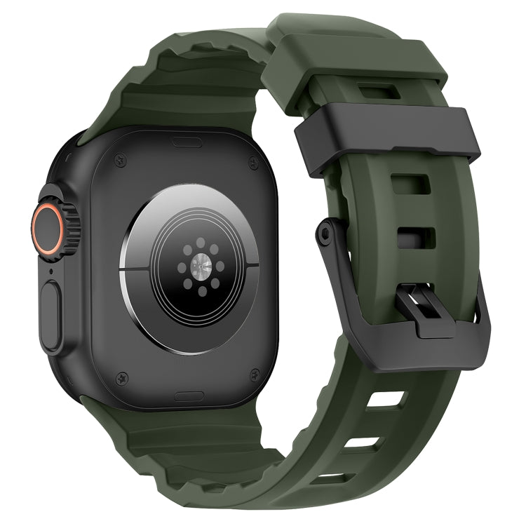 For Apple Watch 46mm / 49mm / 45mm / 44mm Wild Path Black Buckle Thickened Silicone Watch Band