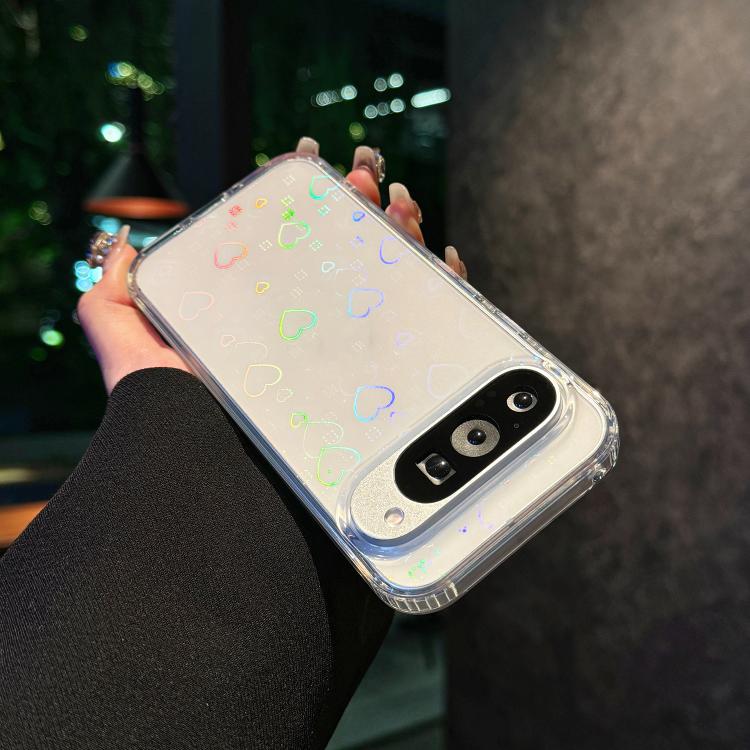 For Google Pixel 8 Pro Laser Heart Clear TPU Shockproof Phone Case - Transparent White