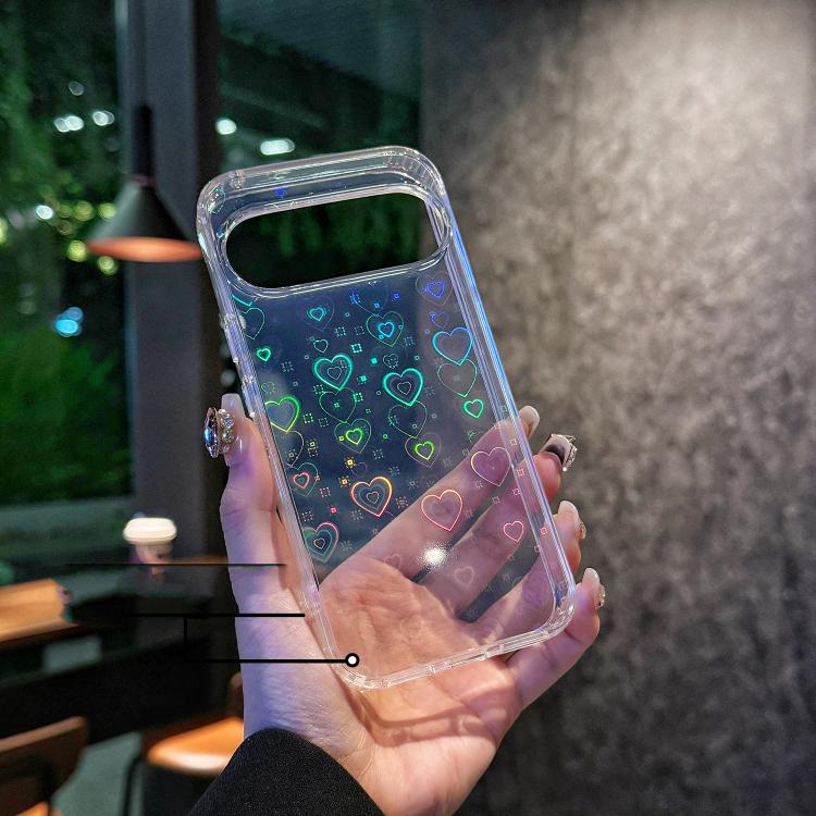 For Google Pixel 9 Laser Heart Clear TPU Shockproof Phone Case - Transparent White