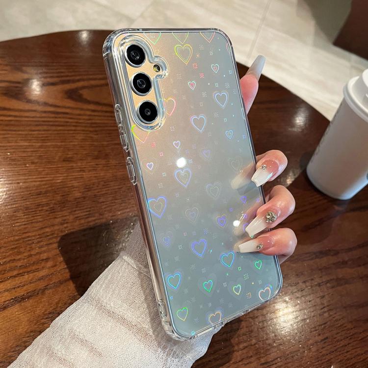 For Samsung Galaxy S23 FE 5G Laser Heart Clear TPU Shockproof Phone Case - Transparent White