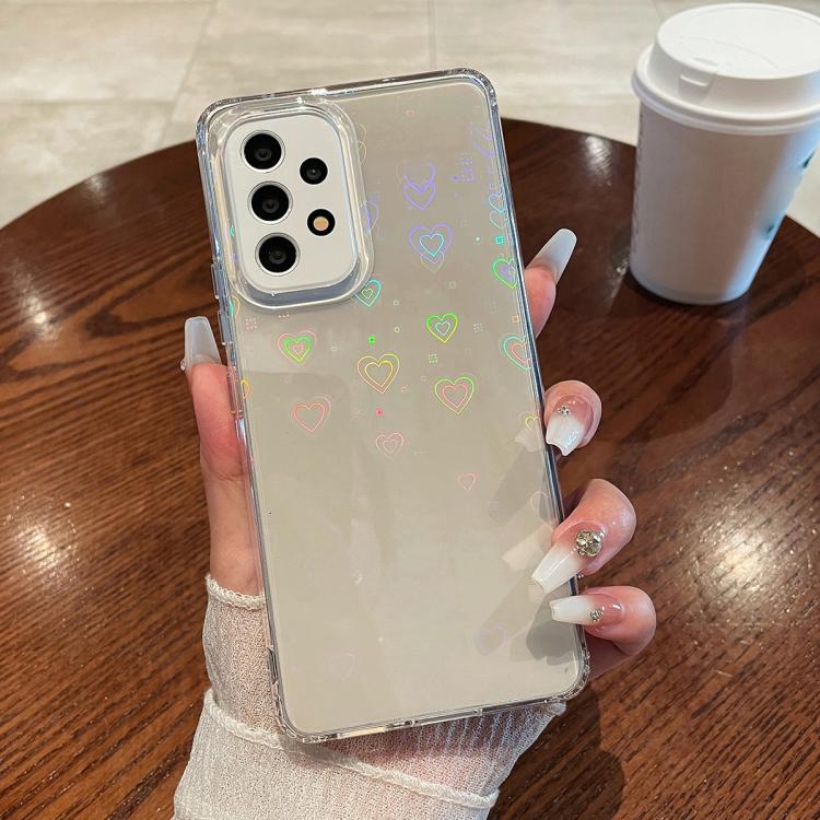 For Samsung Galaxy S22 Ultra 5G Laser Heart Clear TPU Shockproof Phone Case - Transparent White