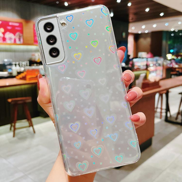 ForSamsung Galaxy S22+ 5G Laser Heart Clear TPU Shockproof Phone Case - Transparent White