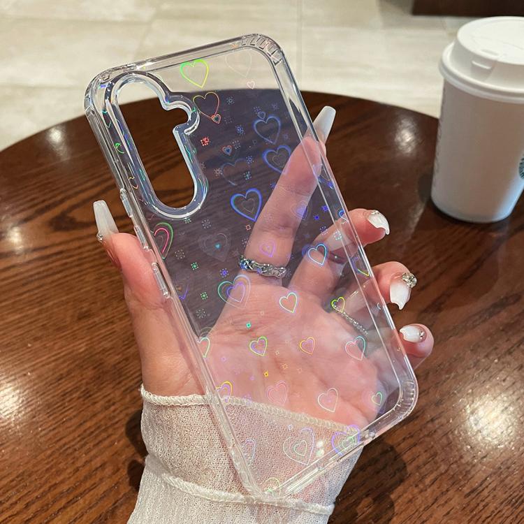 For Samsung Galaxy S24 FE 5G Laser Heart Clear TPU Shockproof Phone Case - Transparent White