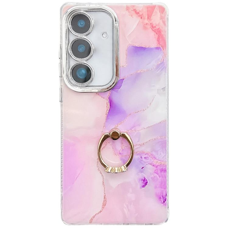 For Samsung Galaxy A56 5G Electroplated Marble Texture Ring Holder Phone Case