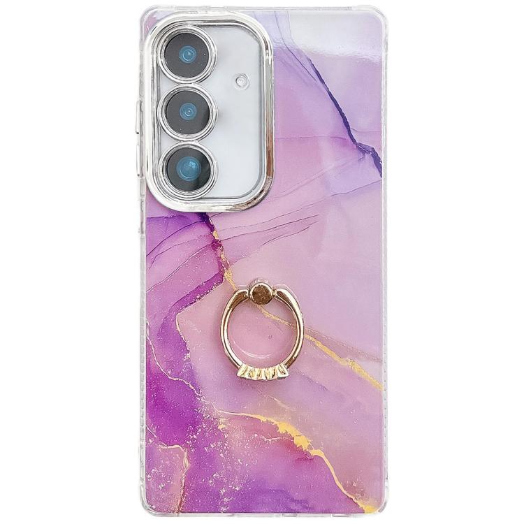For Samsung Galaxy A56 5G Electroplated Marble Texture Ring Holder Phone Case