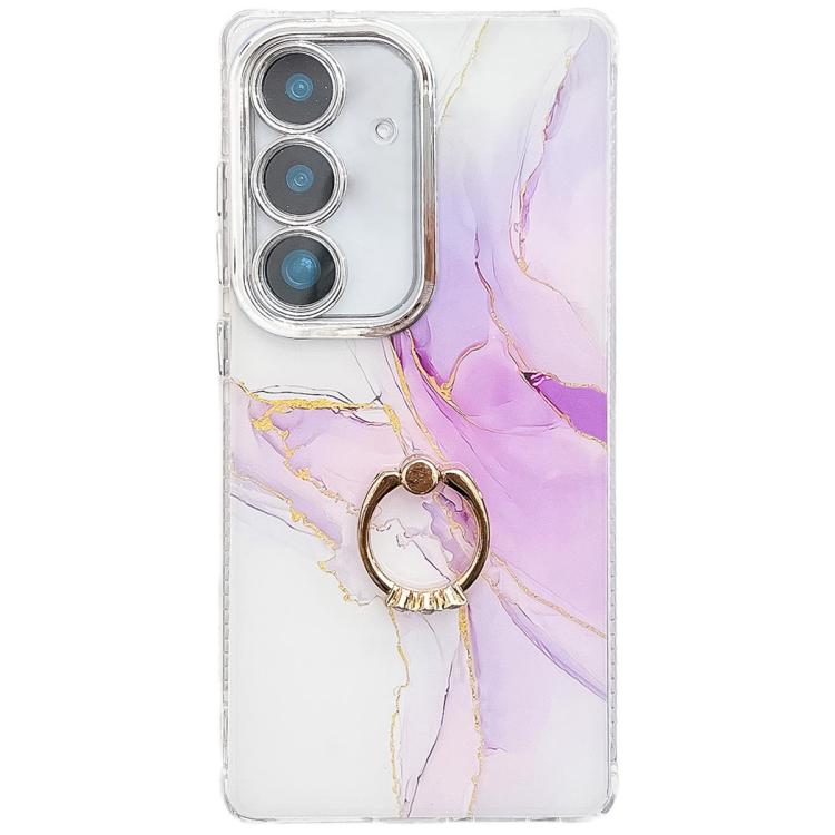 For Samsung Galaxy A26 5G Electroplated Marble Texture Ring Holder Phone Case