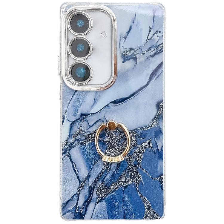 For Samsung Galaxy A26 5G Electroplated Marble Texture Ring Holder Phone Case