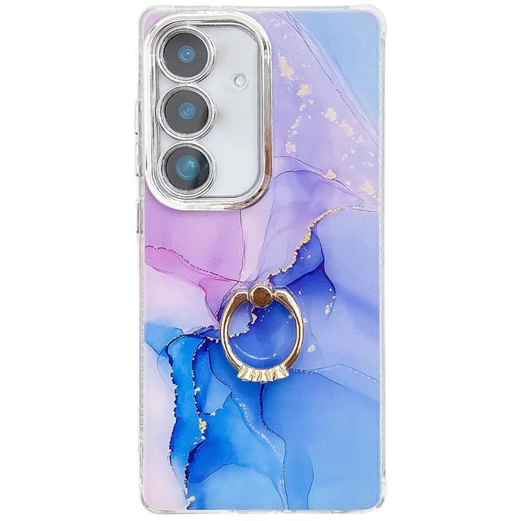 For Samsung Galaxy A26 5G Electroplated Marble Texture Ring Holder Phone Case