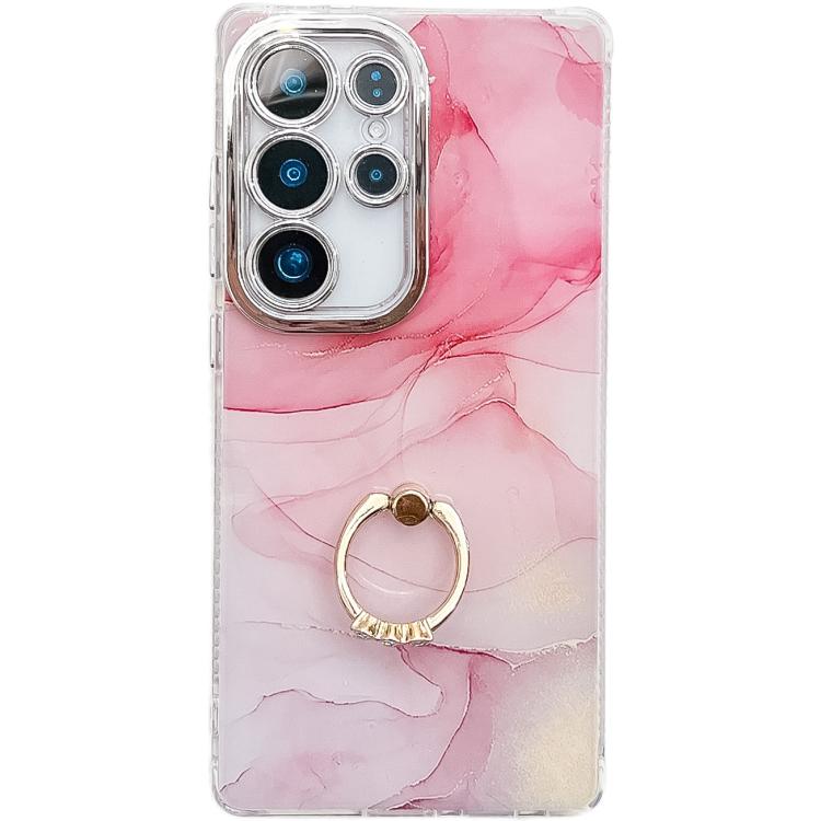 For Samsung Galaxy S25 Ultra 5G Electroplated Marble Texture Ring Holder Phone Case