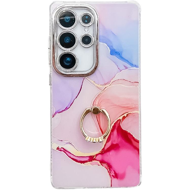 For Samsung Galaxy S25 Ultra 5G Electroplated Marble Texture Ring Holder Phone Case