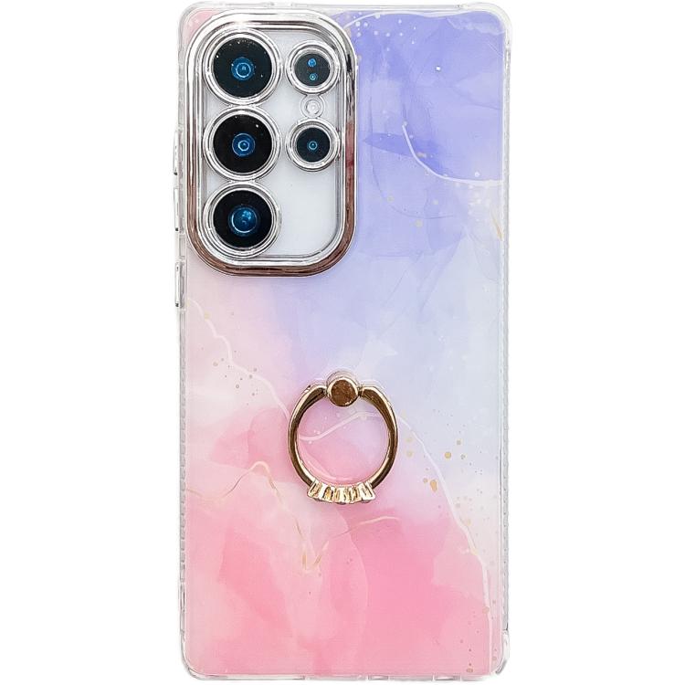 For Samsung Galaxy S25 Ultra 5G Electroplated Marble Texture Ring Holder Phone Case