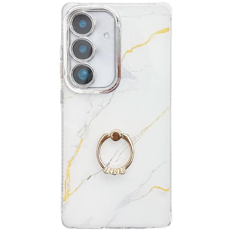 For Samsung Galaxy A16 5G Electroplated Marble Texture Ring Holder Phone Case