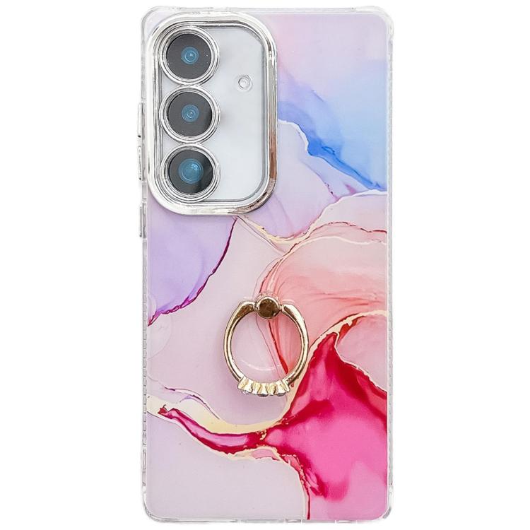 For Samsung Galaxy A15 5G Electroplated Marble Texture Ring Holder Phone Case