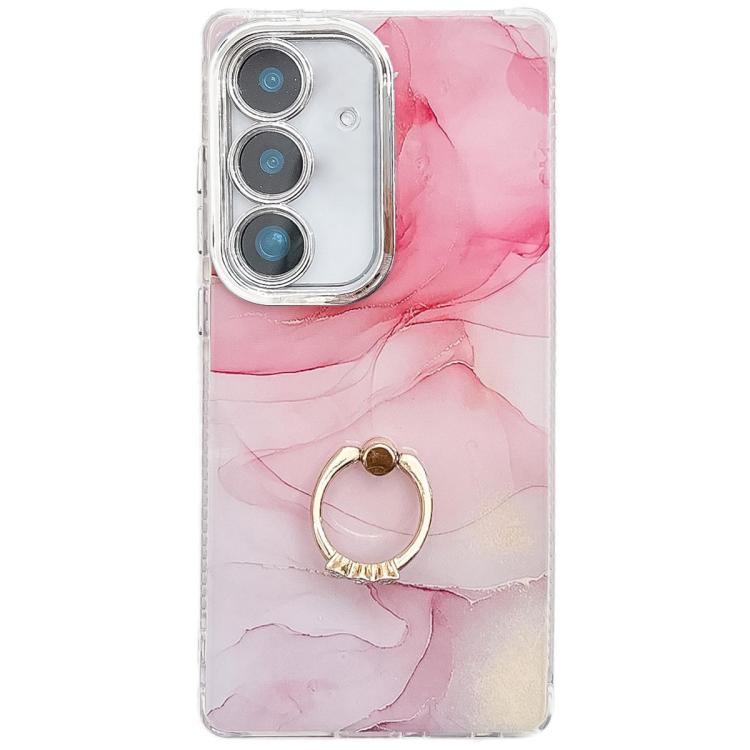 For Samsung Galaxy A35 5G Electroplated Marble Texture Ring Holder Phone Case