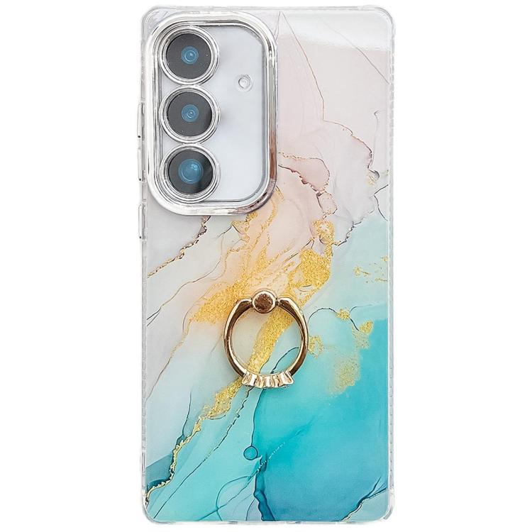 For Samsung Galaxy A35 5G Electroplated Marble Texture Ring Holder Phone Case