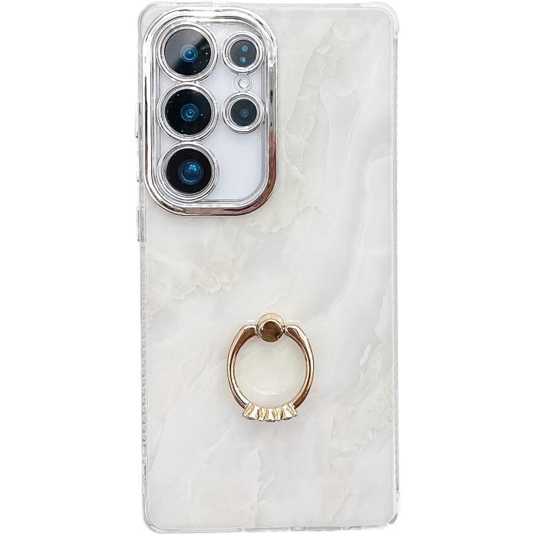 For Samsung Galaxy S24 Ultra 5G Electroplated Marble Texture Ring Holder Phone Case