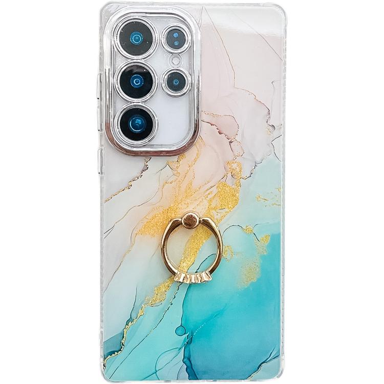For Samsung Galaxy S24 Ultra 5G Electroplated Marble Texture Ring Holder Phone Case