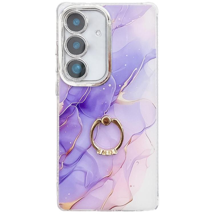For Samsung Galaxy S24 5G Electroplated Marble Texture Ring Holder Phone Case