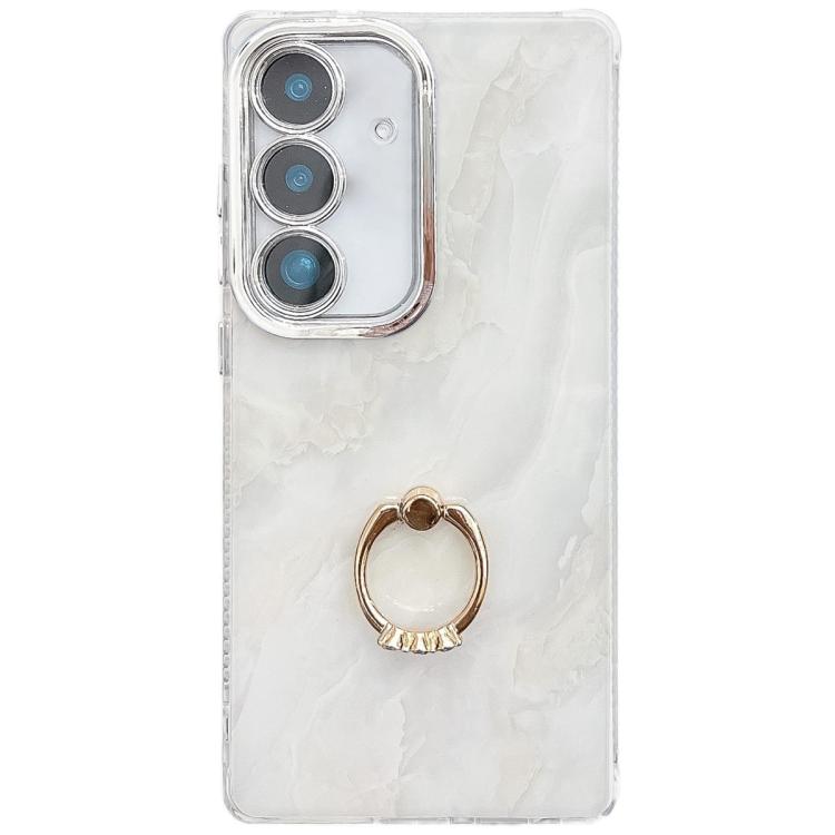 For Samsung Galaxy S24 5G Electroplated Marble Texture Ring Holder Phone Case