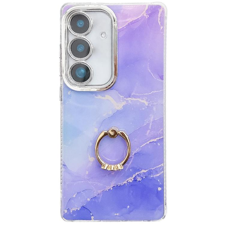 For Samsung Galaxy S24 5G Electroplated Marble Texture Ring Holder Phone Case