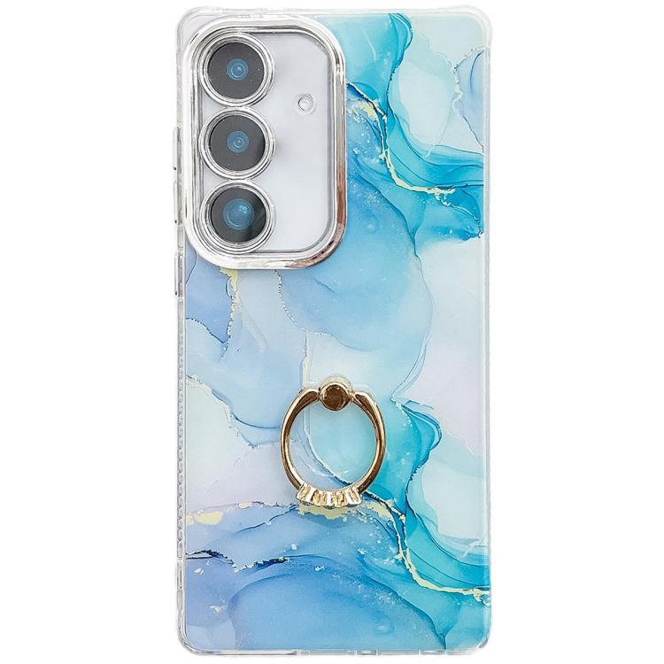 For Samsung Galaxy A25 5G Electroplated Marble Texture Ring Holder Phone Case