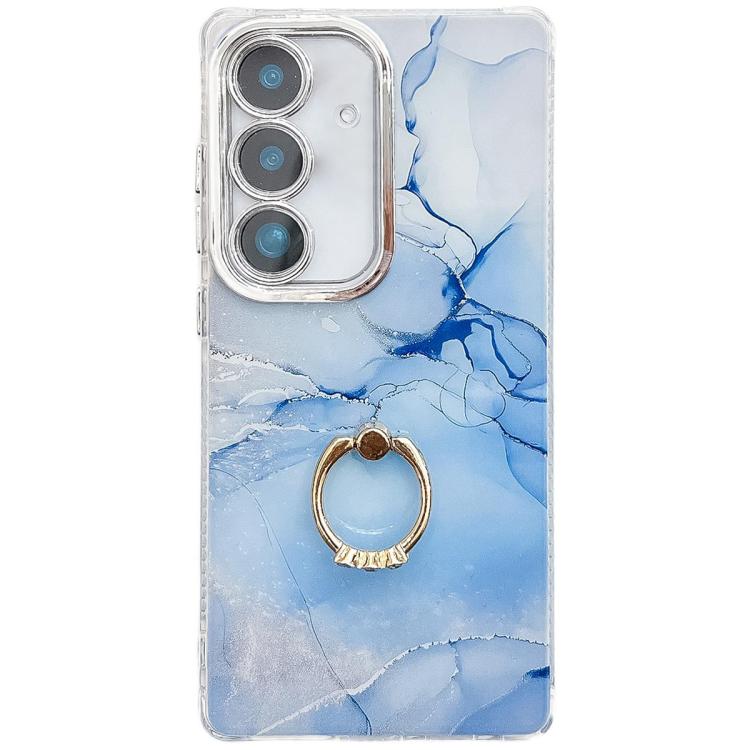 For Samsung Galaxy A25 5G Electroplated Marble Texture Ring Holder Phone Case