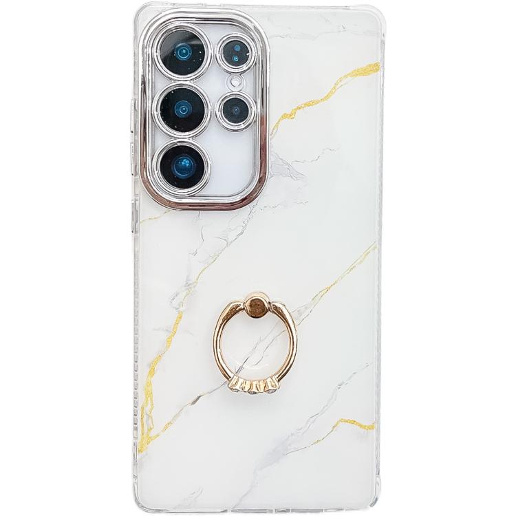 For Samsung Galaxy S23 Ultra 5G Electroplated Marble Texture Ring Holder Phone Case