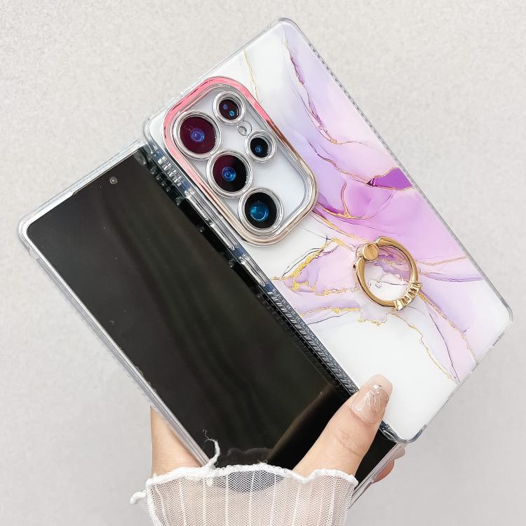 For Samsung Galaxy S25 Ultra 5G Electroplated Marble Texture Ring Holder Phone Case