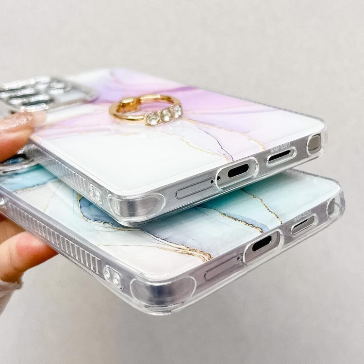 For Samsung Galaxy S25 Ultra 5G Electroplated Marble Texture Ring Holder Phone Case