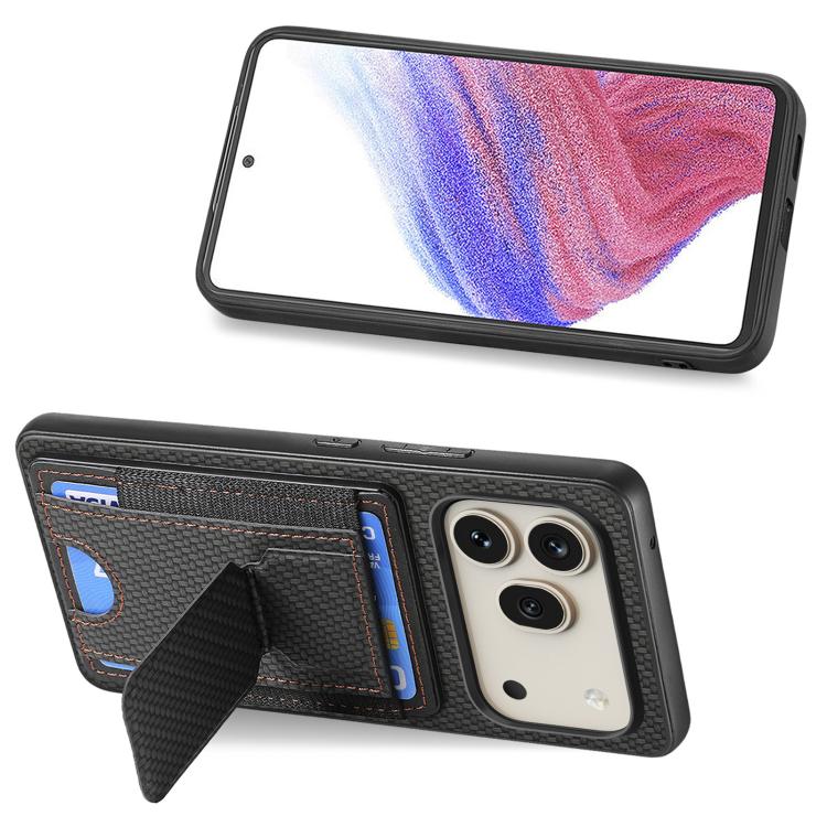 For Honor 600 Global Carbon Fiber Fold Stand Elastic Card Bag Phone Case