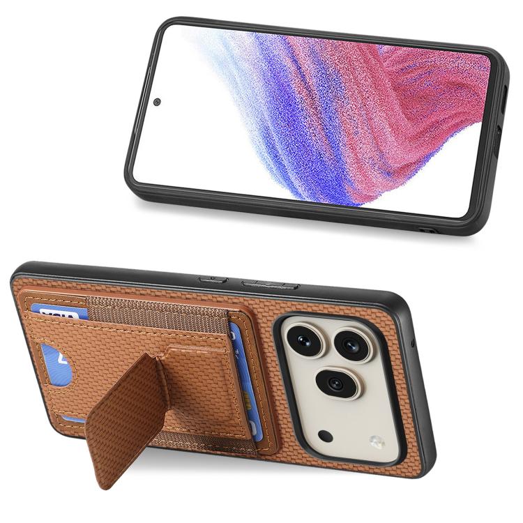 For Honor 600 Global Carbon Fiber Fold Stand Elastic Card Bag Phone Case