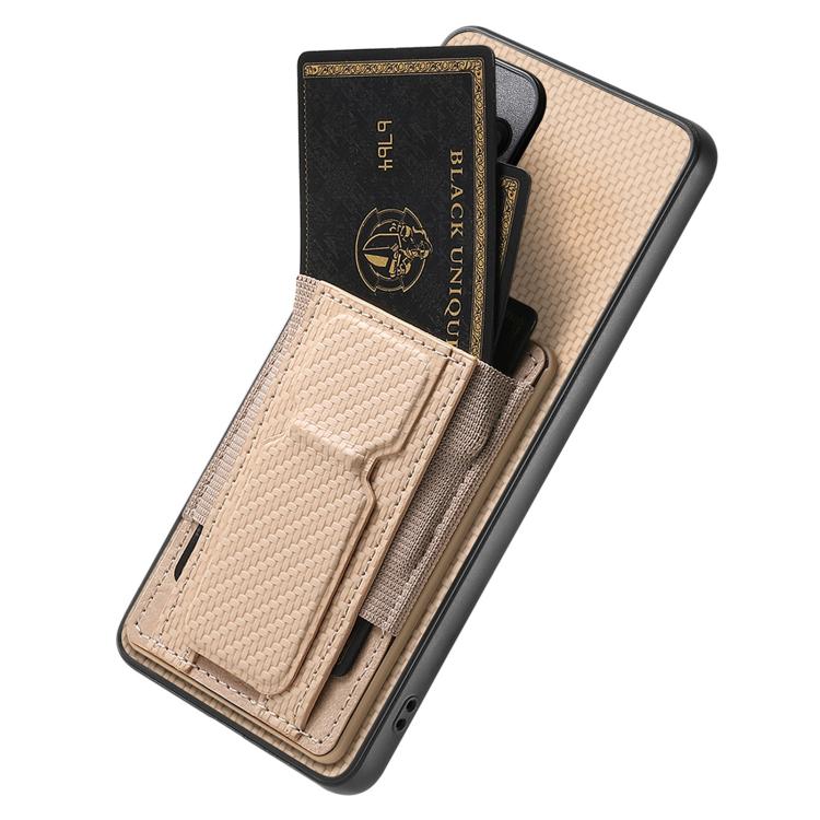 For Honor 600 Global Carbon Fiber Fold Stand Elastic Card Bag Phone Case