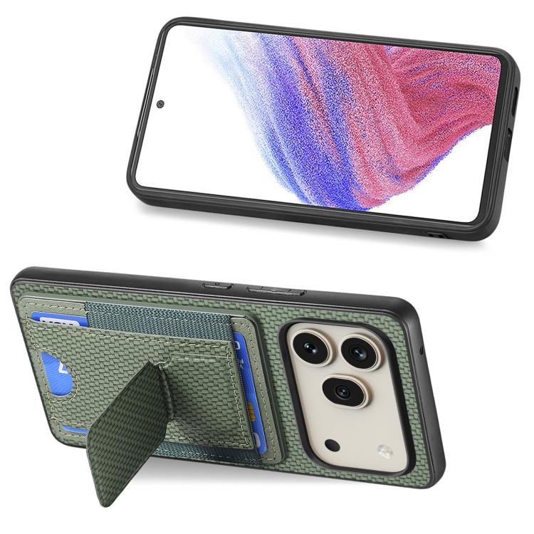 For Honor 600 Global Carbon Fiber Fold Stand Elastic Card Bag Phone Case
