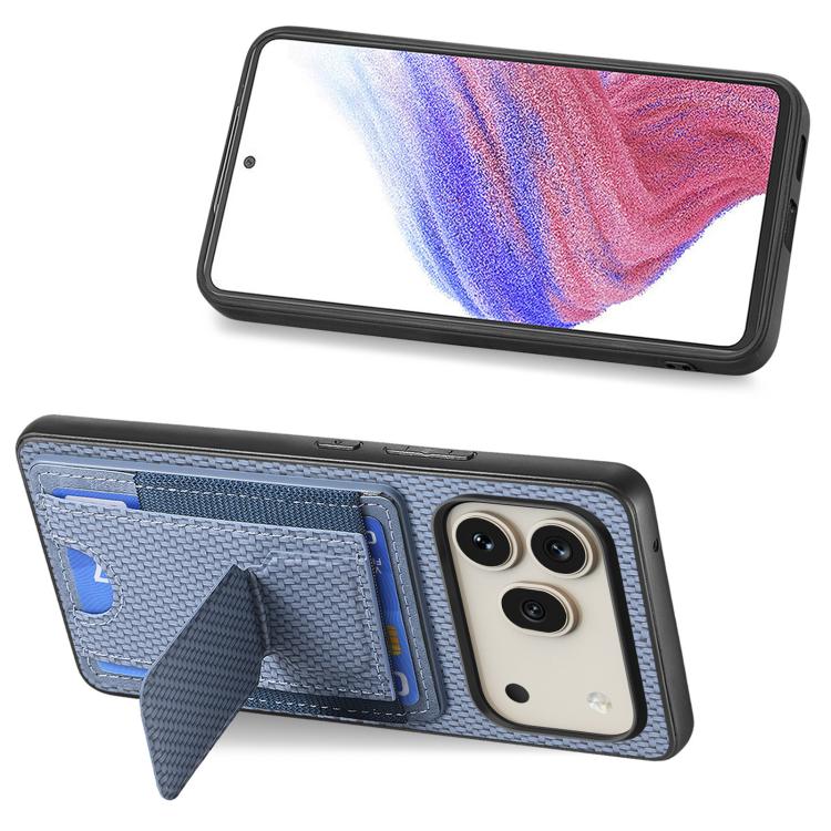 For Honor 600 Pro Global Carbon Fiber Fold Stand Elastic Card Bag Phone Case