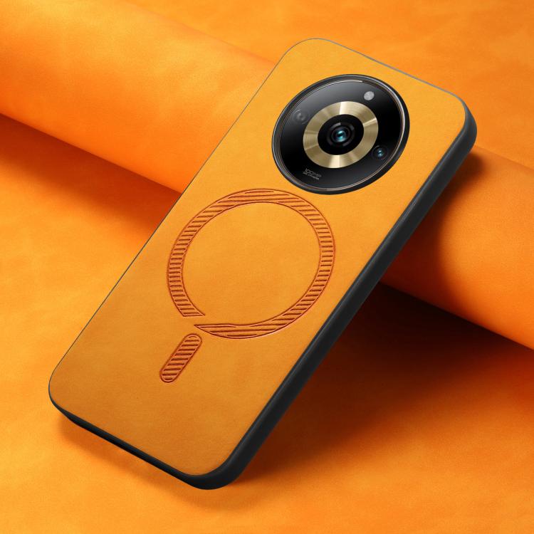 For Realme 13 5G Retro MagSafe Magnetic PU Back Cover Phone Case